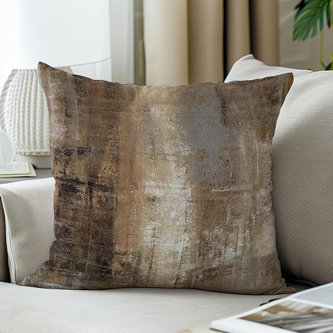 Taupe Throw Pillow Cover Pack of 2, Abstract Art Gallery Modern Decorative Cushion Cover for Bedroom Sofa Living Room(22 x 22 Inch,Taupe)