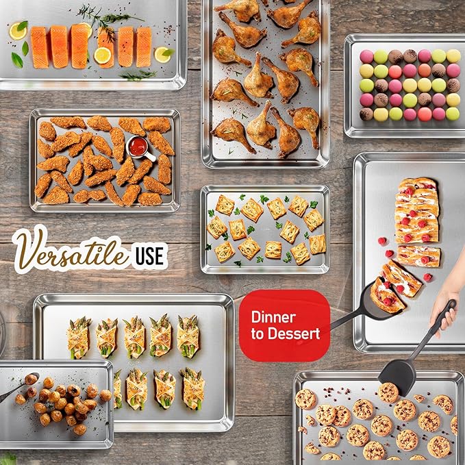JoyTable Aluminum Baking Sheet Set, 2 Pack Half Sheet Pan, Commercial Quality Cookie Sheets for Baking or Roasting Non-Stick, 18 x 13 Inch Warp Resistant Aluminum Baking Pan