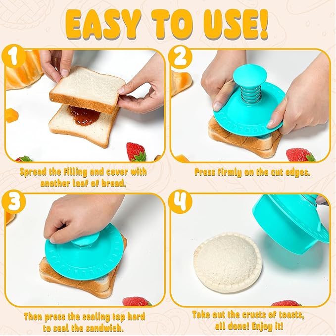 Sandwich Cutter and Sealer Round Cut and Seal Sandwich Maker, Crustless Peanut Butter & Jelly Sandwich Cookie Cutter-Green Round