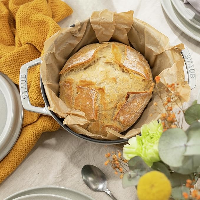 Staub Cast Iron 4-qt Round Cocotte - White Truffle, Made in France