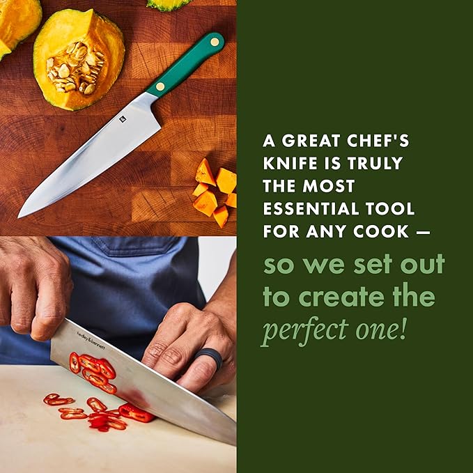 hedley & bennett Professional Chef Knife - Sharp 8 inch Japanese Kitchen Blade - Three-Layer Steel for Cutting Meat and Vegetables - Ergonomic Handle - Cooking Gift - Caviar (Black)