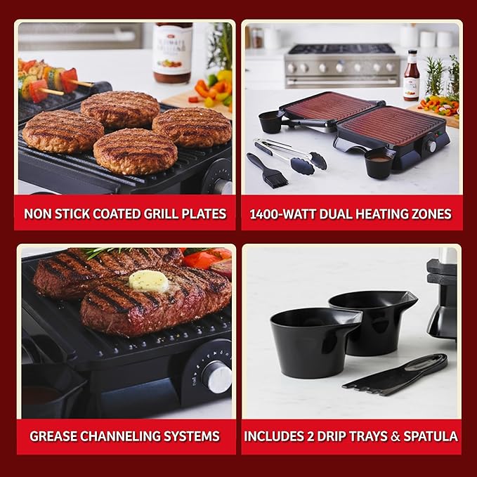 Panini Press - 1400-Watt Electric Indoor Grill and Gourmet Sandwich Maker with Nonstick Plates - Opens Flat for Larger Grilling Surface by Chef Buddy
