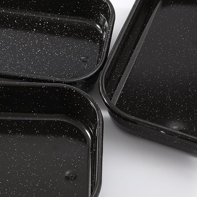 3-Pack Roasting Pans for Ovens Turkey Roaster Pan set Deep Lasagna Baking Pan,17/15/13Inch Spotted Enamel Steel Vessel Used for Cake Dinners Thanksgiving Cooking Safe Easy to Clean Bakeware