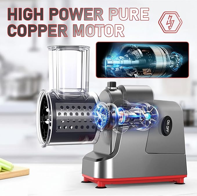 Electric Cheese Grater, 250W Salad Maker with 5 Stainless Steel Blades, Slicer Shredder for Cheeses, Vegetables & Fruits, One-Touch Operation, Easy to Clean, Cheese Shredder Machine