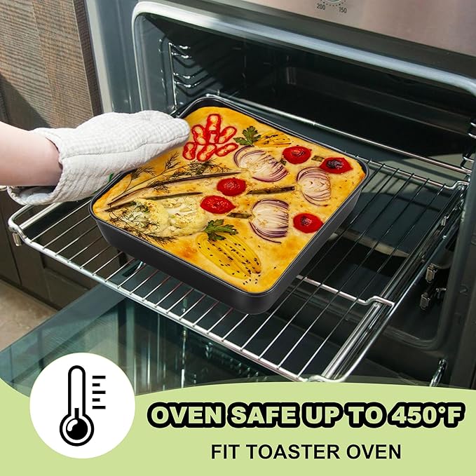 E-far 9 Inch Square Cake Pan Set of 2, Nonstick 9x9 Baking Pan with Stainless Steel Core, Black Metal Bakeware for Brownies Lasagna Cakes, Non-toxic & Easy Clean, 2 Inch Deep
