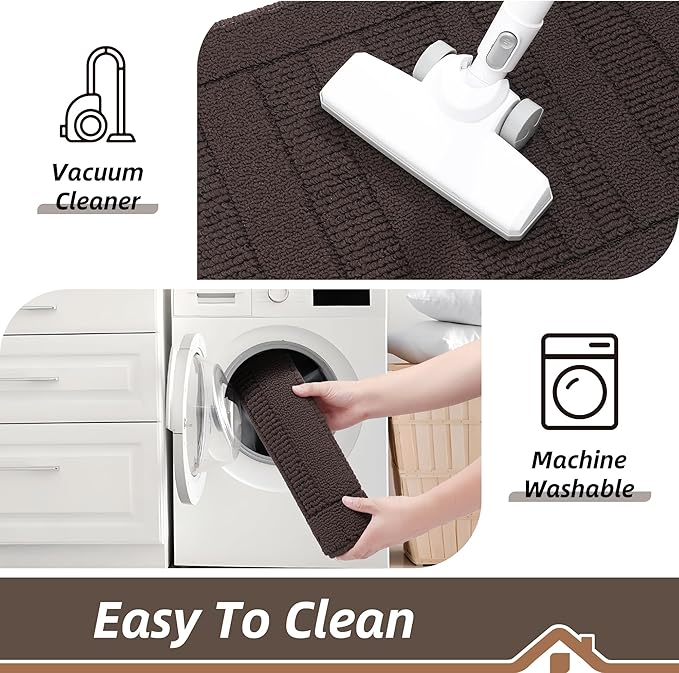BEQHAUSE 30x18 Inch Kitchen Rug Mat Durable Kitchen Rugs Non-Slip Washable Absorbent Kitchen Mats for Floor Dirt-Resistant Semicircular Kitchen Mat (Brown)