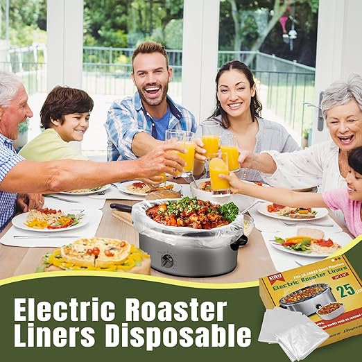 25 Count Electric Roaster Liners, 34" × 18" Roaster Liners Disposable, Fits 16, 18, and 22 Quart, Up to 350° F, High Temperature Resistant Stew Cooking Bags, Food Grade Material