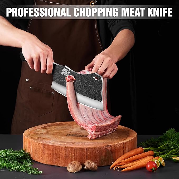ENOKING 7.1″ Butcher Knife & Chef’s Knives – Hand Forged High Carbon Stainless Steel, Full Tang for Kitchen & Outdoor Meat Cutting