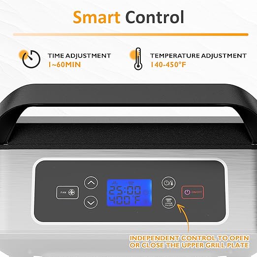 Electric Panini Press Sandwich Maker, 1300W Smokeless Indoor Grill with Removable Non-Stick Plates, Fan, Auto-Lift, Independent Upper Heating, Smart Time & Temperature Control, Silver