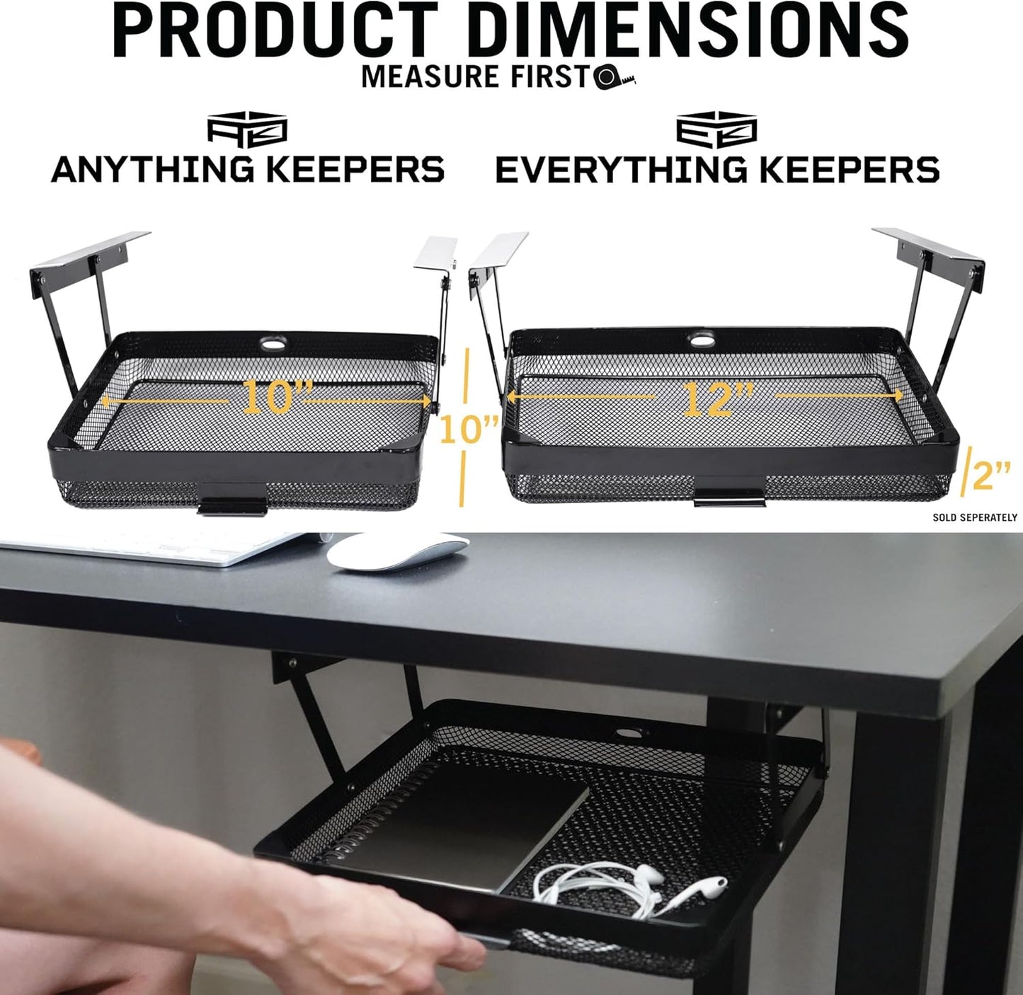 Everything Keeper - Organizer for Home, Kitchen, Bathroom, RV, Small Spaces - Storage Organizers - Compact Metal Basket - Under Cabinet Holder - Easy Install - Holds Strong - 13 x 10 x 2.5 in - Black