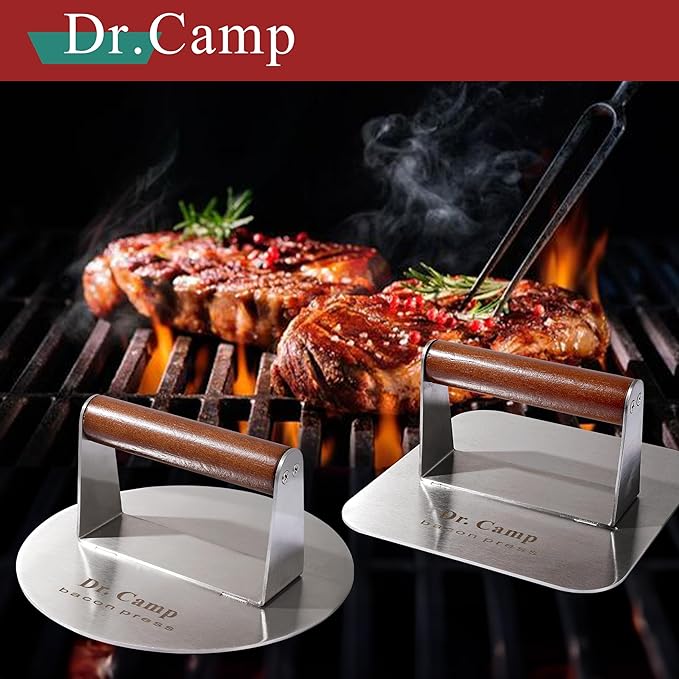 7 INCH Stainless Steel Smash,Burger Press,Burger Smasher,Hamburger Press,Patty Smasher, Meat Press, Bacon Press, Grill Press with Wood Handle (HT-B-7008)