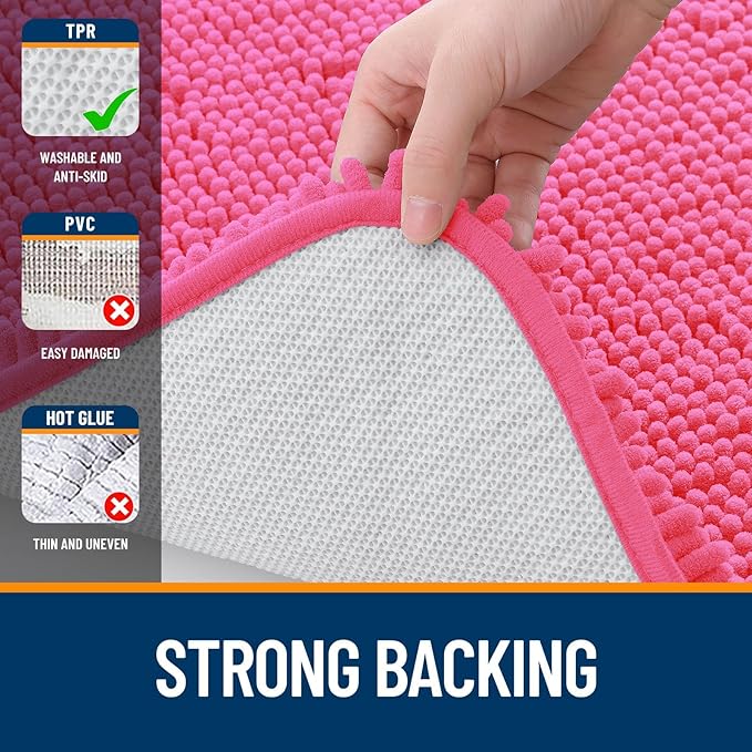 OLANLY Bathroom Rugs Sets 2 Piece, Soft Absorbent Chenille Bath Mats and U-Shaped Contour Toilet Mat Area Rug Set, Machine Washable Bath Carpet, Home Decor Accessories(36"x24"+24"x20", Hot Pink)