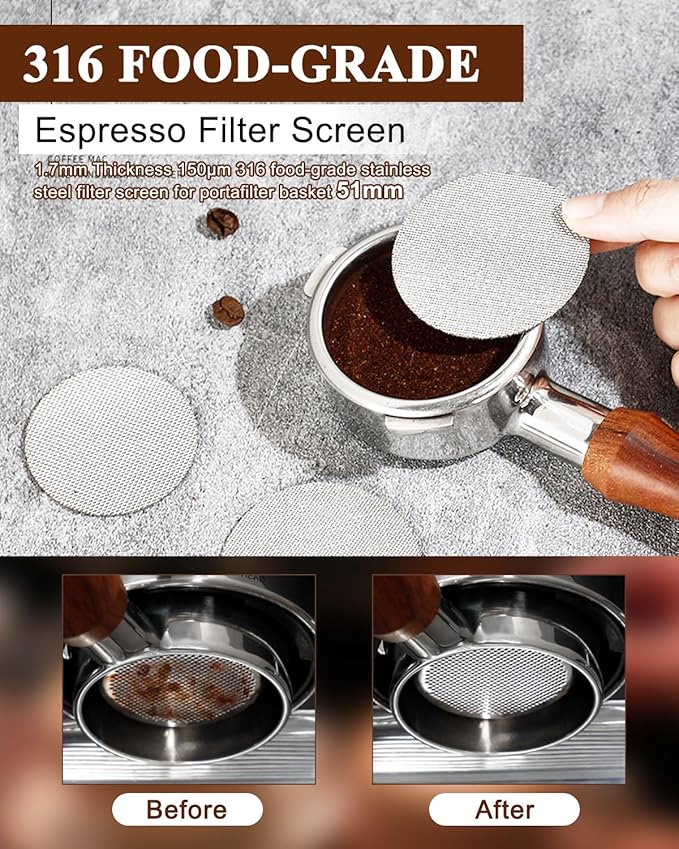 51mm Espresso Accessories Kit, Coffee Distributor and Tamper Leveler, WDT Tool and Dosing Funnel Set, Puck Screen & Tamper Mat,Fits 51 mm Espresso Machines and Portafilters