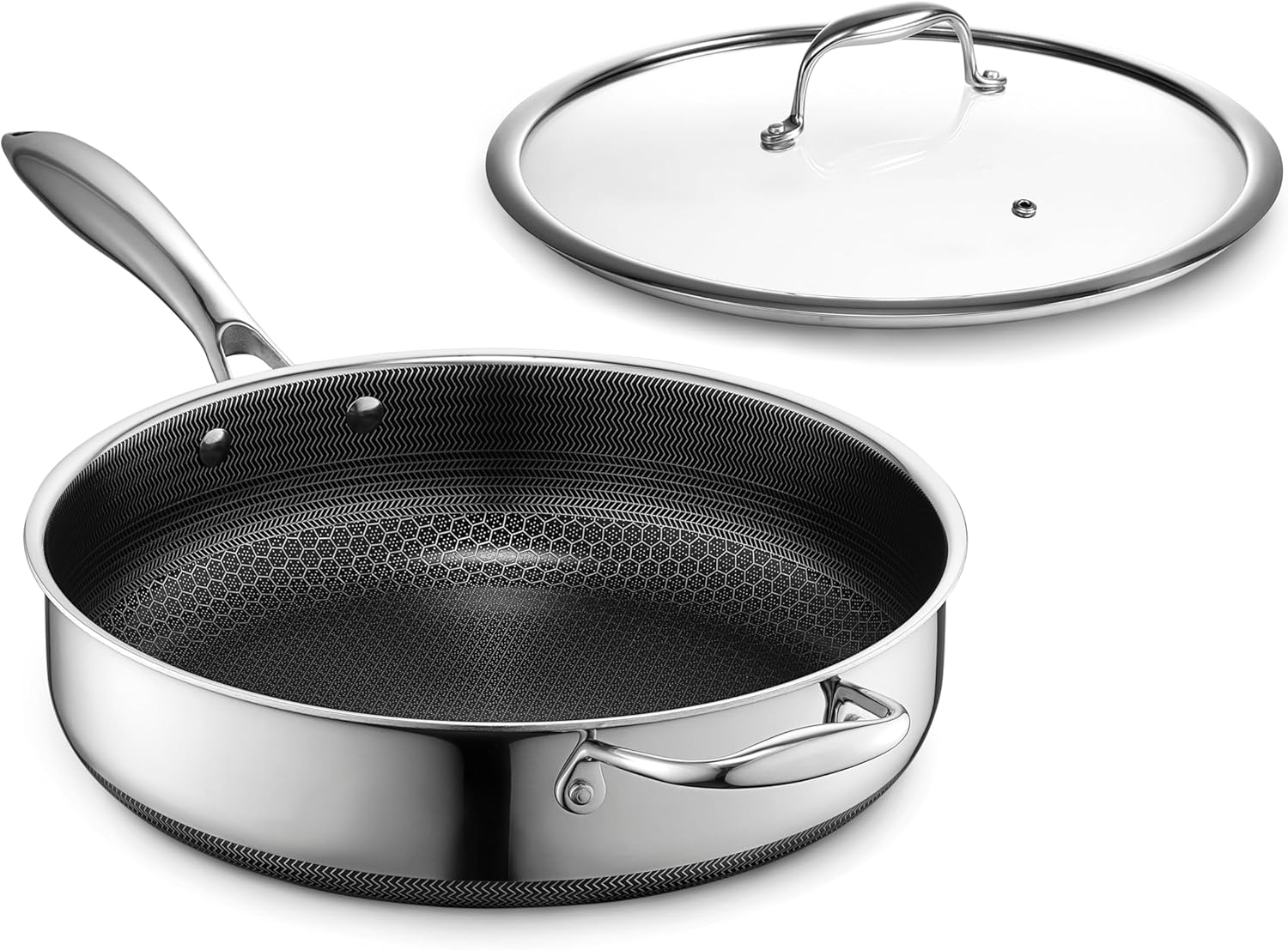 HexCladHybridCookware HexClad Hybrid Nonstick 4.5-Quart Deep Sauté Pan with Tempered Glass Lid, Stay-Cool Handle, Dishwasher-Friendly, Oven-Safe Up to 900°F, Induction Ready, Compatible with All Cooktops