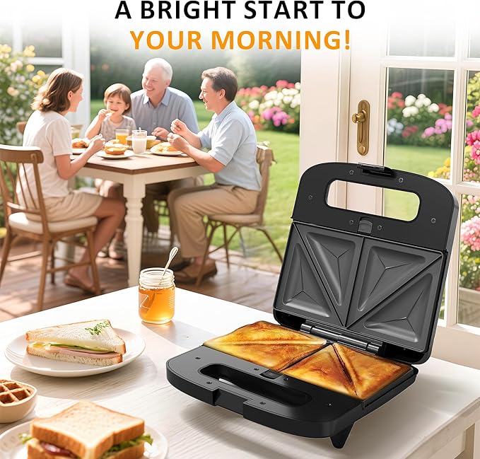 Sunvivi 3 in 1 Electric Sandwich Maker: Panini Press Grill and Waffle Iron Set, Grill and Sandwich Press with Removable Non-Stick Plates, Indicator Lights & Cool Touch Handle, 800W, Silver 1