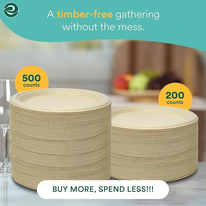 ECO SOUL 100% Compostable 9 Inch Paper Plates 1000 [8x125 Pc] Disposable Heavy Duty Eco-Friendly Sturdy Dinner, Wedding, Event Plates I Biodegradable Unbleached Sugarcane Eco Plates