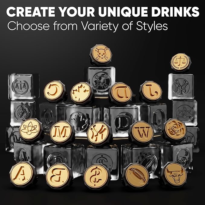 Berlinzo Ice Stamp Ring for Cube & Sphere - Custom Cubes for Whiskey, Mojito Cocktails - C Letter Shaped Brass Stamp With 3mm Depth - Black