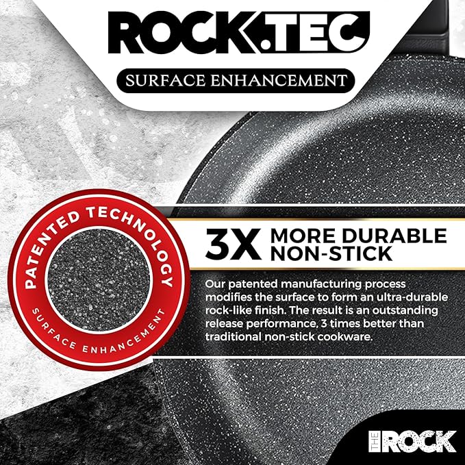 THE ROCK SOHO 11-Inch Non Stick Frying Pan with Lid – Nothing Sticks, Never Warps, Lasts Longer, Healthy Skillet with Heat-Resistant Handle, PFOA Free, Oven & Dishwasher Safe, Black