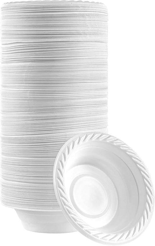 PLASTICPRO 5 ounce Round Plastic Dessert Bowls Microwaveable, Disposable, White, Dinnerware 800 Count