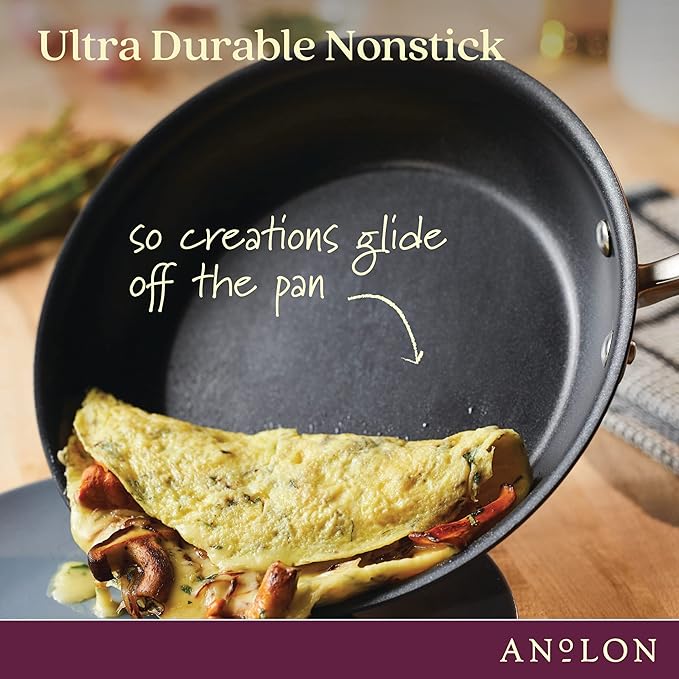 Anolon Advanced Home Hard Anodized Nonstick Wide Stockpot with Stainless Steel Steamer Insert and Glass Lid, 3 Piece Cookware Steamer Set, Moonstone
