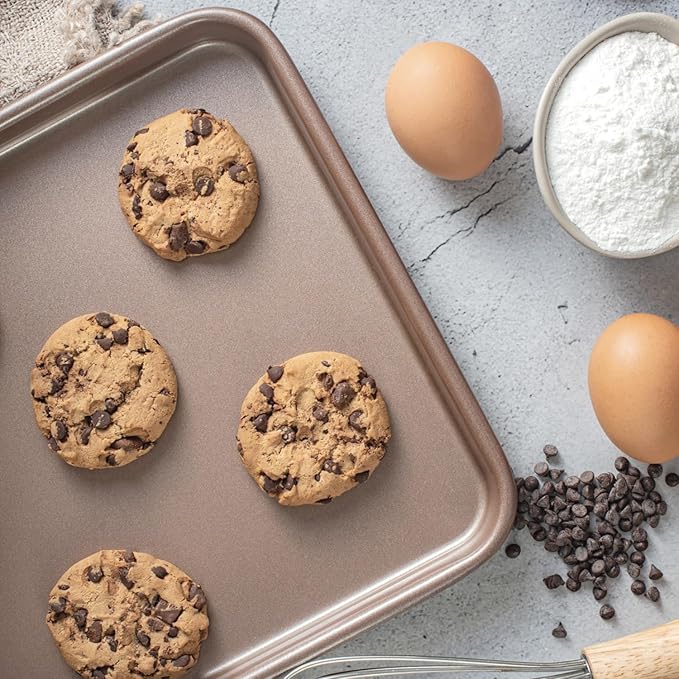 HAPPIELS Nonstick 9x13 inch Quarter Baking Sheet Set of 2 | PFOA & BPA Free Non Toxic 13x9 inches Cookie Sheets | Best Non stick Cooking Pans, Small Tray for Toaster Oven | Nontoxic Baking Pan 9 x 13