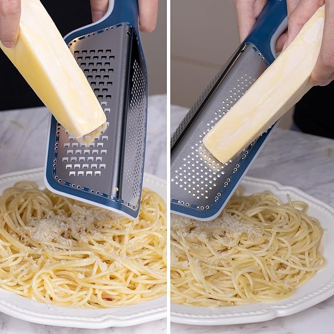 Cohesion Zester Grater Double-sided Graters for Kitchen - Kitchen Lemon Zester Tool for Cheese, Citrus, Garlic, Ginger, Nutmeg, Chocolate, Fruits, Vegetables with Sharp Premium Stainless Steel - Blue