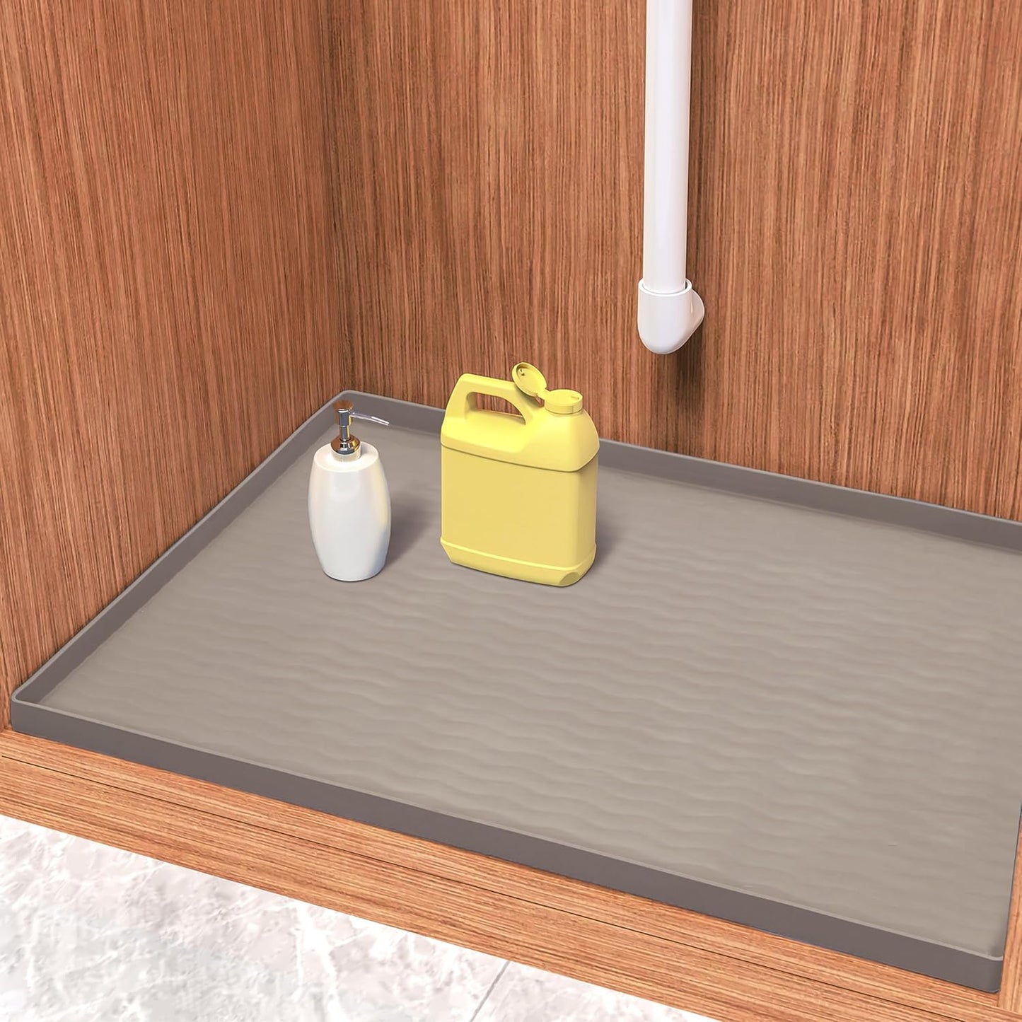 URMONA Waterproof Silicone Under Sink Mat 22'' x 19'' Shelf Liner for Kitchen and Bathroom, Cabinet and Counter Protector, Storage and Organizers, Litter Mat, Pet Cat Puppy Essentials(Beige)