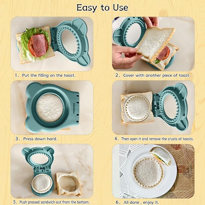 Sandwich Cutter and Sealer - 3.7" Circle & Square Pocket Sandwich Maker, Intuitive & Easy-to-Use for Boys &Girls, Perfect for Breakfast & Lunchboxes (Light Blue, Round)