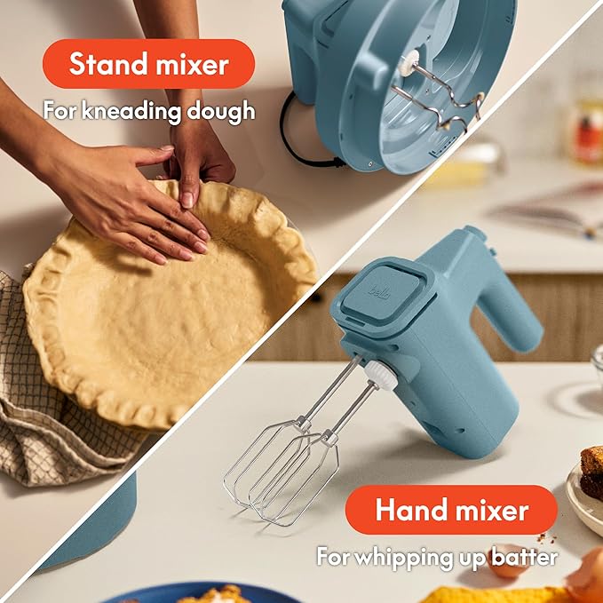 bella 3.5 Qt Hand & Stand Mixer, 2 in 1 Electric Mixer with Bowl, Dough Hook, Whisk & Egg Beater, Multifunctional Handheld Blender & Mixer for Baking, 200 Watt, Surf