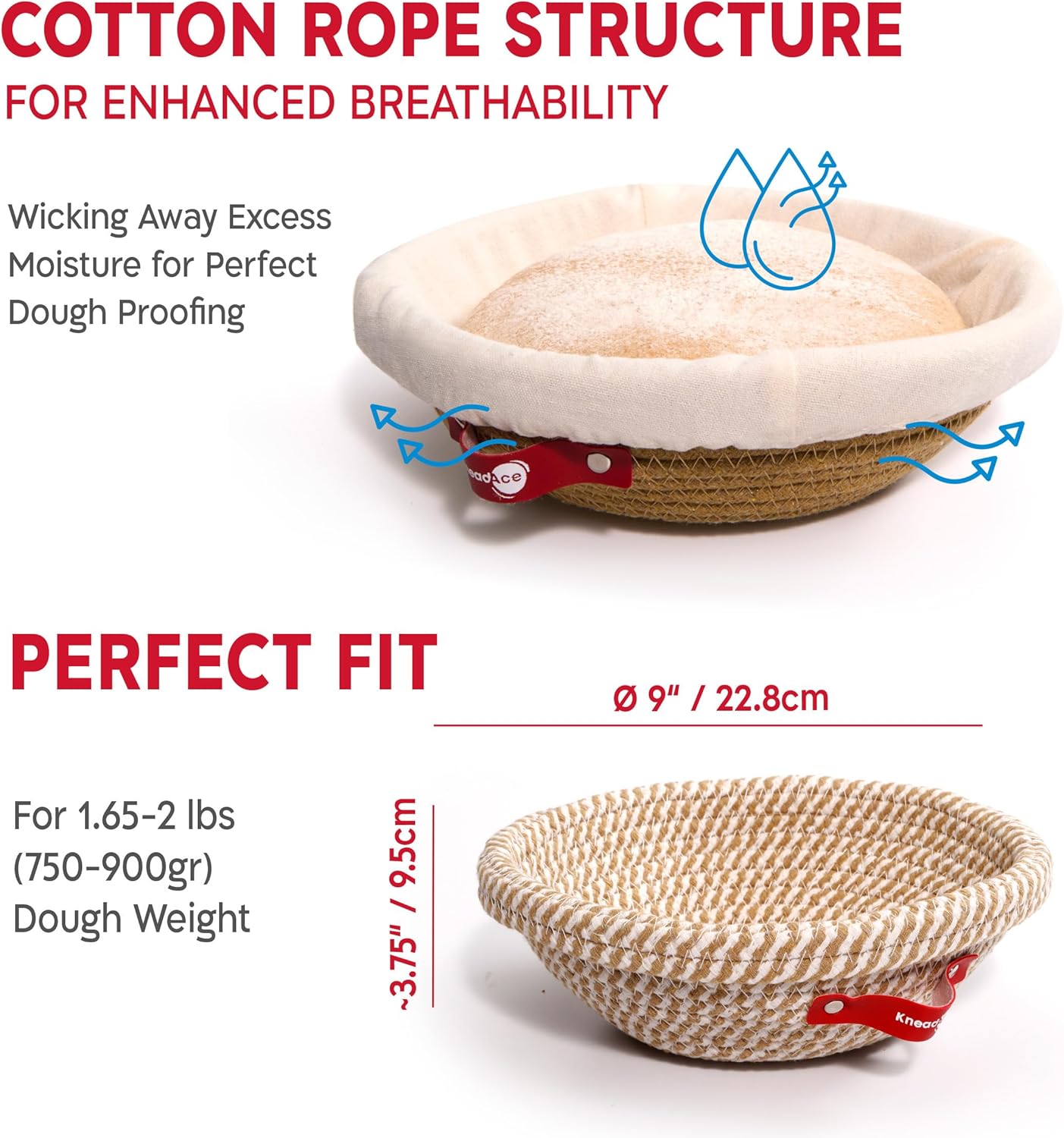 KneadAce Sourdough Starter Kit (PRO 34oz Jar, 2xRound Baskets, Red Bread Lame)
