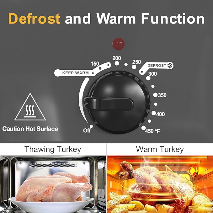 Roaster Oven, Electric Roaster Oven with Viewing Lid, Large Roaster with Removable Pan & Rack, Turkey Roaster with Unique Defrost/Warm Function, Stainless Steel, Grey, 26QT