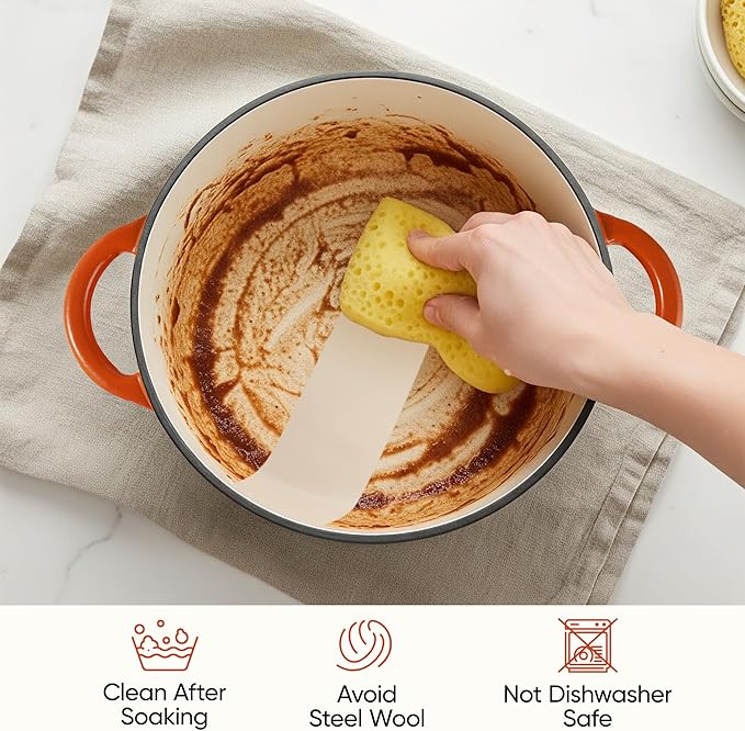 4.5 Quart Dutch Oven Pot with Lid, Non Stick Enameled Cast Iron Dutch Oven for Bread Baking, Heavy-Duty, Oven Safe Ceramic Cookware Up to 500°F for Baking, Braising, Stews, Roasting, Orange