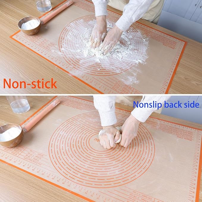 Silicone Pastry Mat 34'' By 26'' Extra Large Baking Mat with Measurements for Dough Rolling, Kneading Board, Kitchen Counter Mats, Perfect for Dough, Fondant, Pie Crust, Cookies, Bread, Pasta, Pizza