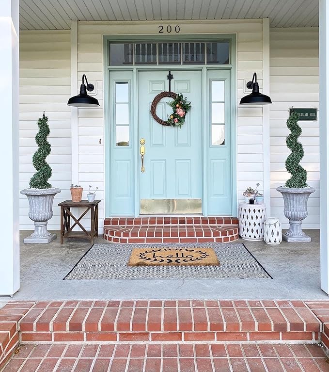 Steel Lighting Co. Gardena Barn Light | Outdoor Wall Mounted | 16" Dome | 16" Gooseneck | Farmhouse Light Made in America | Gray Blue Exterior/Brass Interior