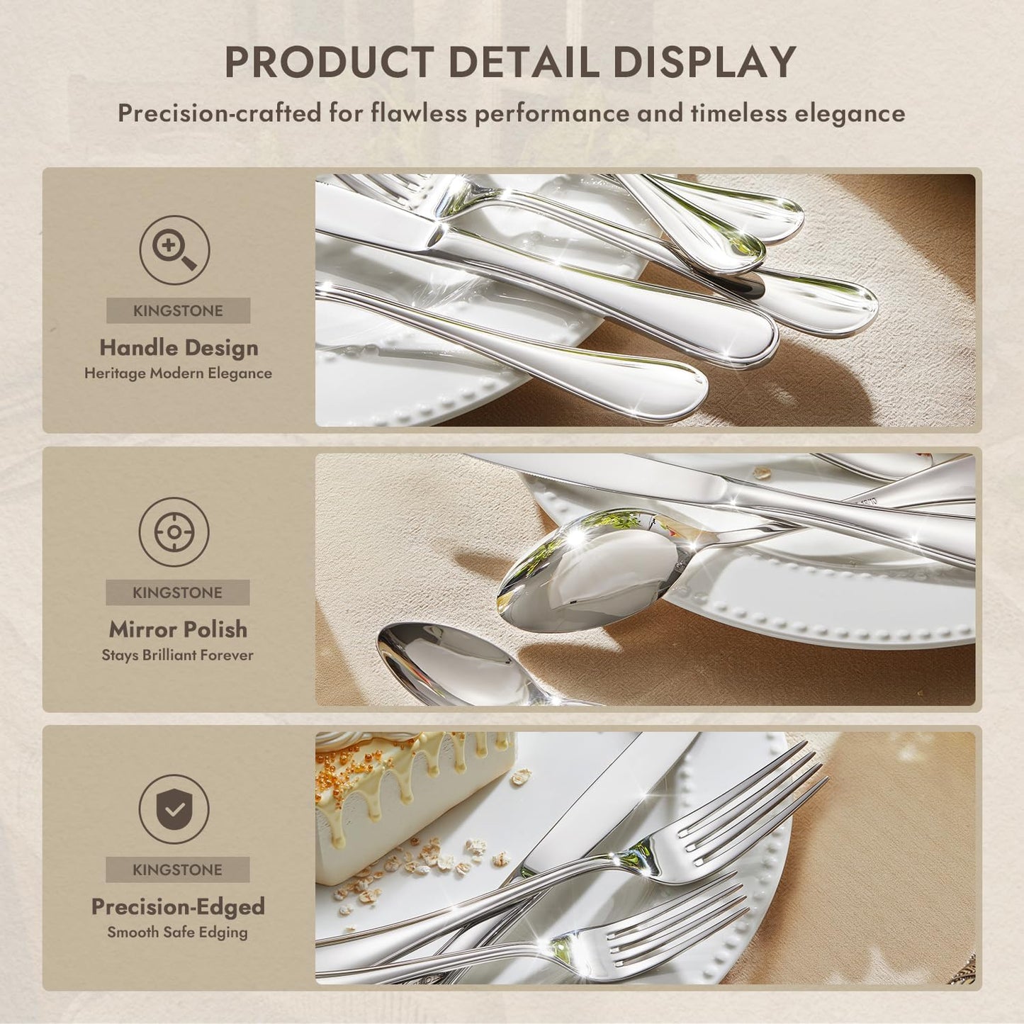 KINGSTONE 20 Piece Teardrop Silverware Set for 4, 18/10 Stainless Steel Flatware Set, Modern Design Cutlery Set for Home/Hotel/Wedding,Mirror Polished and Dishwasher Safe