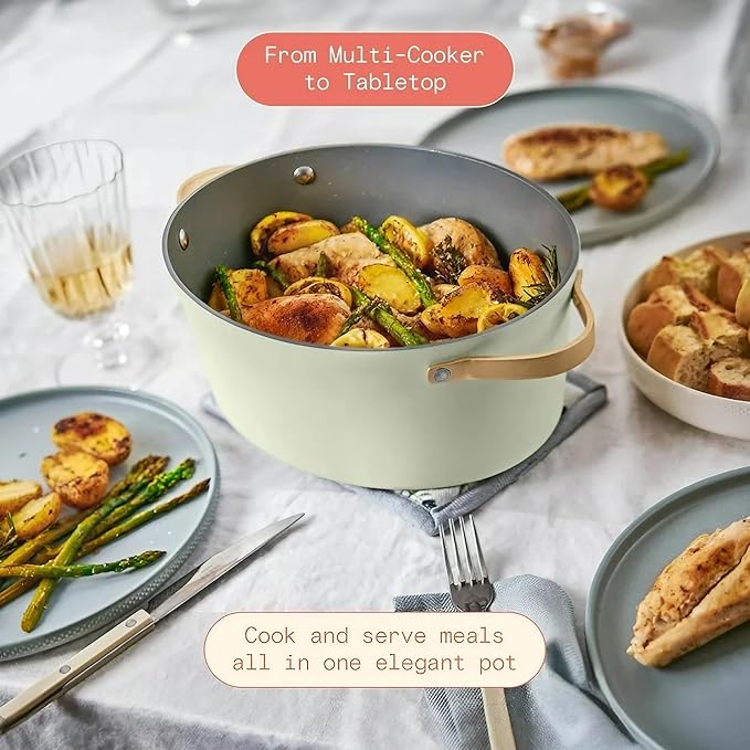 Beautiful 10-in-1 6Qt Electric Multi-Cooker by Drew Barrymore – Slow and Rice Cooker, Steamer, Dutch Oven, Sauté & More – Touch Display, Oven Safe, Dishwasher Safe (Sage Green)