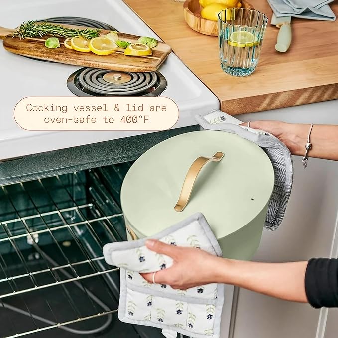Beautiful 10-in-1 6Qt Electric Multi-Cooker by Drew Barrymore – Slow and Rice Cooker, Steamer, Dutch Oven, Sauté & More – Touch Display, Oven Safe, Dishwasher Safe (Sage Green)