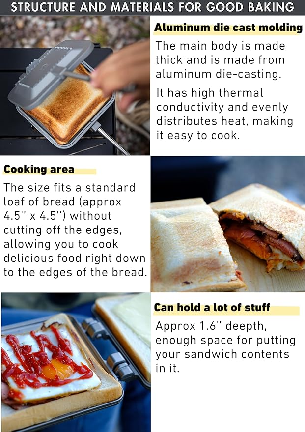 camping moon Sandwich Maker Hot Sand Single Burner Gas Fire Open Fire Compact Aluminum TT-1315 (Silver)