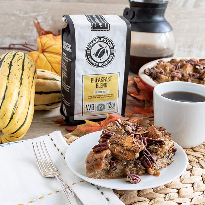 Charleston Coffee Roasters | Specialty Organic Whole Bean Coffee | Hand Picked, Premium Slow Roast | (Breakfast Blend, Medium Roast) 12oz, 6 pack