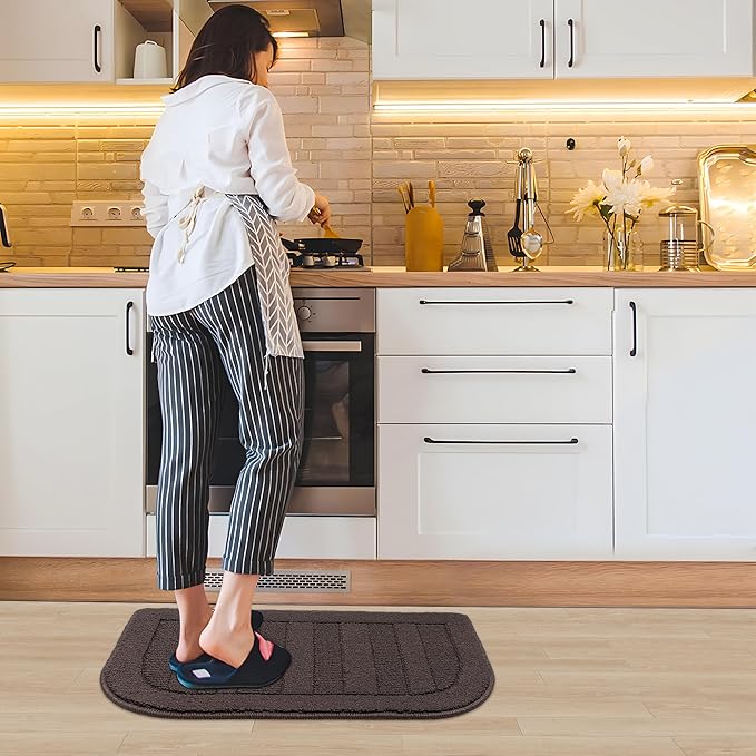 BEQHAUSE 30x18 Inch Kitchen Rug Mat Durable Kitchen Rugs Non-Slip Washable Absorbent Kitchen Mats for Floor Dirt-Resistant Semicircular Kitchen Mat (Brown)
