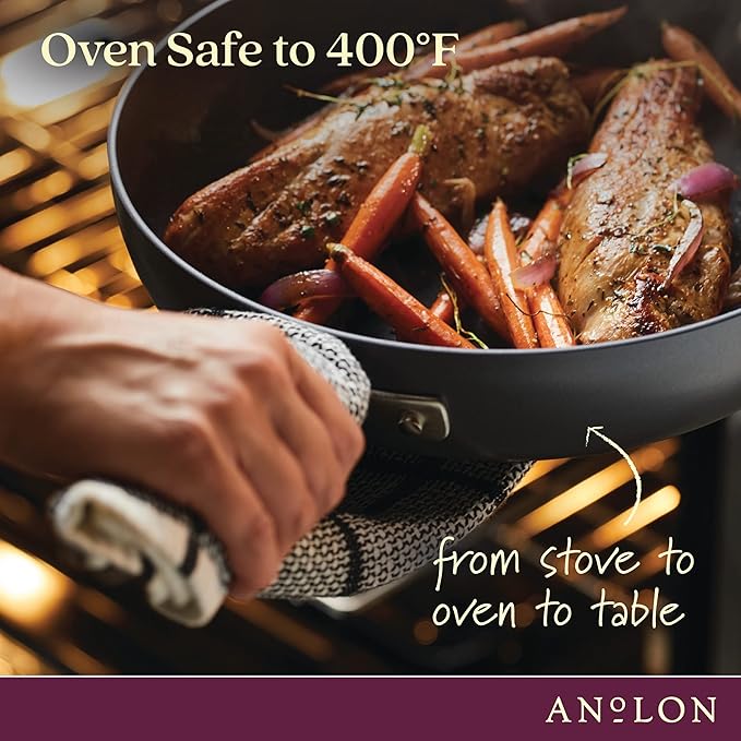 Anolon Advanced Home Hard Anodized Nonstick Wide Stockpot with Stainless Steel Steamer Insert and Glass Lid, 3 Piece Cookware Steamer Set, Moonstone