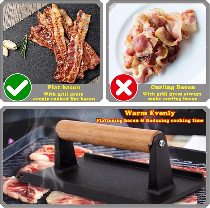 Smash Burger Press Kit 56 Pcs,7.9 Inch Cast iron hamburger smasher tool,Burger Smasher,Wood Handle Grill Press with and Griddle Accessories,Barbecues and Tailgates
