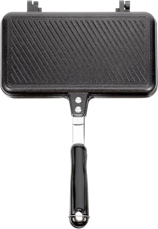 VOSAREA Sandwich Maker Grilled Sandwich Maker Pan Non-Stick Hot with Long Handle Double Sided Frying Pan Stovetop Toasted for Home Kitchen Breakfast Camping (Black)
