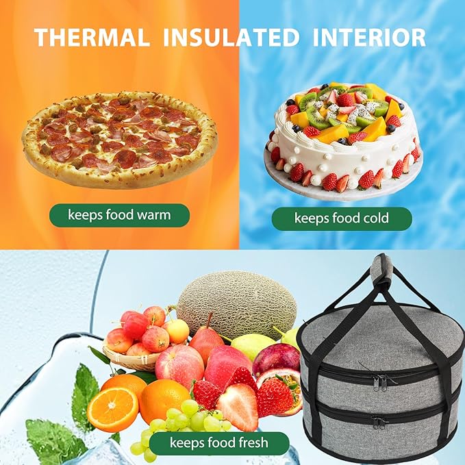 Aufind 12" 2 Pack Pie Carrier with Lid and Insulated Food Carrying Case Bag, Reusable Food Storage Containers for Pies, Cheesecake, Pizza, Nuts Fruit