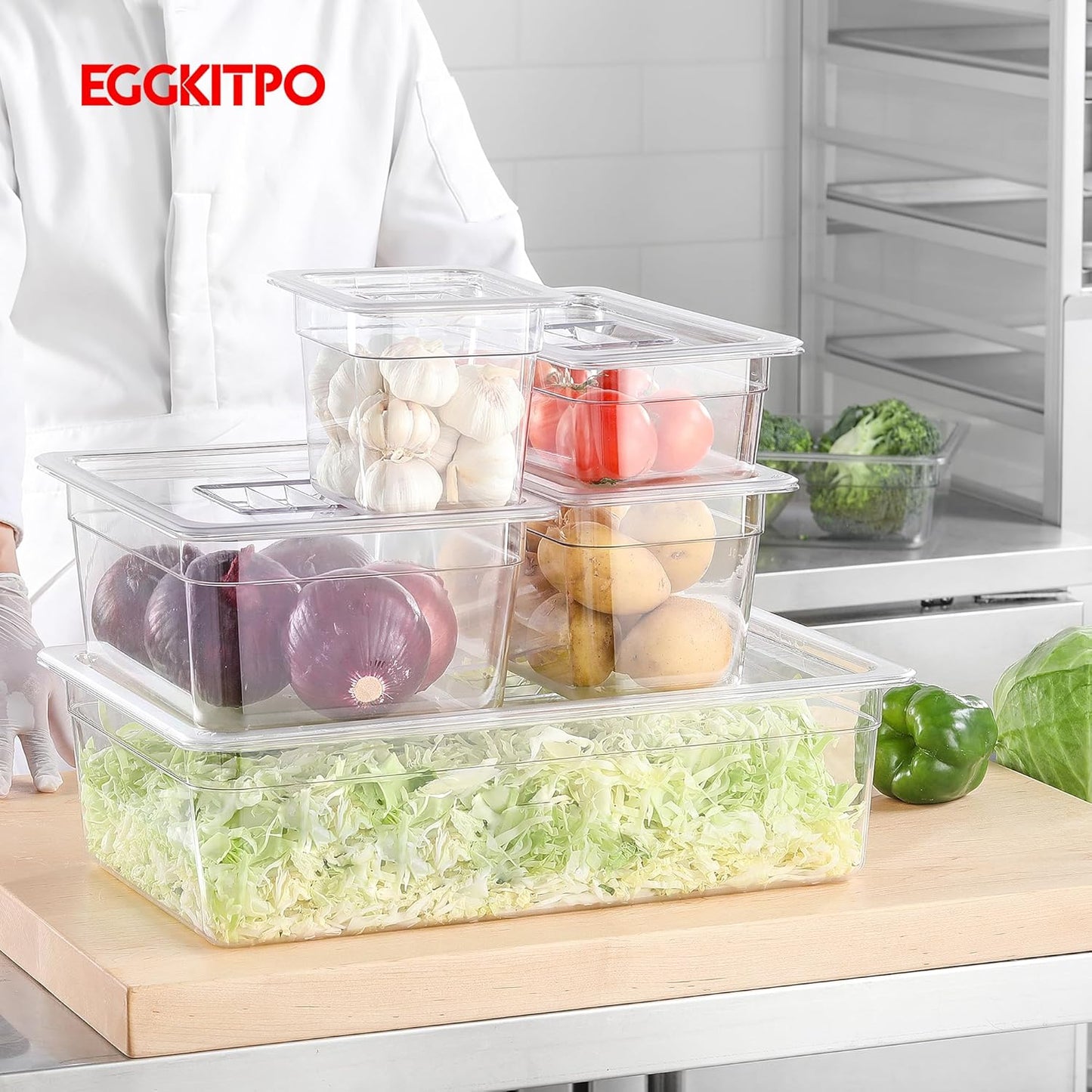 Half Size Food Containers 6 Pack 6 Inch Deep Hotel Pan Clear BPA free Polycarbonate Stackable Food Storage Container for Kitchen Business and Food Serving