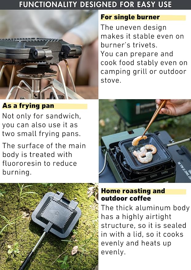 camping moon Sandwich Maker Hot Sand Single Burner Gas Fire Open Fire Compact Aluminum TT-1315 (Black)