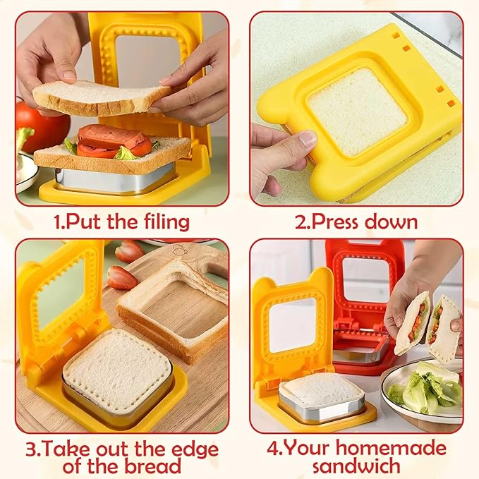 2 PCS Sandwich Cutter and Sealer, Square Cookies & Crustless Bread DIY Maker