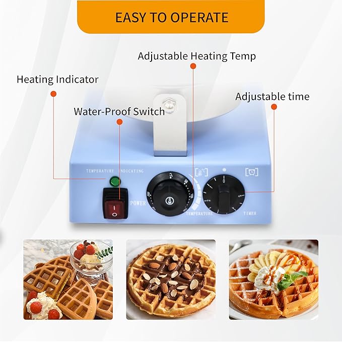 Commercial Waffle Maker, 1200W Round Rotating Waffle Iron Machine with Timer & Temp Control, Nonstick Plates, Heat-Resistant Shockproof Non-Conductive Plastic Body (110V, Sky Blue)