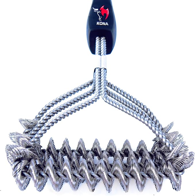 Kona Safe/Clean Grill Brush - Bristle Free BBQ Grill Brush for Outdoor Grill- 100% Rust Resistant Stainless Steel Barbecue Grill Cleaner - Safe for Porcelain, Ceramic, Steel, Cast Iron, Grilling Gift