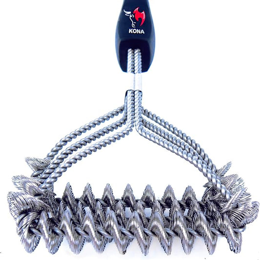 Kona Safe/Clean Grill Brush - Bristle Free BBQ Grill Brush for Outdoor Grill- 100% Rust Resistant Stainless Steel Barbecue Grill Cleaner - Safe for Porcelain, Ceramic, Steel, Cast Iron, Grilling Gift